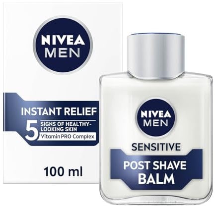 NIVEA MEN Sensitive Post Shave Balm (100ml), 0% Alcohol with Chamomile and Vitamin E, Relieves Skin from 5 Signs of Irritation, Men's Skin Care and Shaving Essentials
