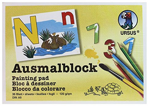 Ursus 6410099 - Ausmalblock, Buchstaben und Zahlen, DIN A6, 36 Blatt, für Jungen und Mädchen, ideal für Kinder im Kindergarten, Vorschule oder in der Grundschule