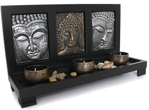 3D Effekt Deko Buddha Teelichthalter Fengshui DREI Buddhakopf Nr:AB-9010