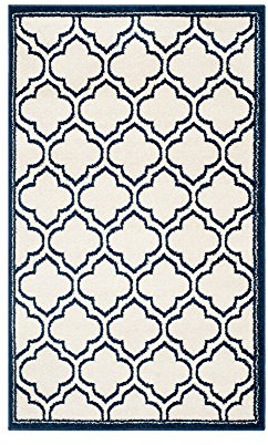 SAFAVIEH Amherst Collection Accent Rug - 3' x 5', Ivory & Navy, Moroccan Geometric Design, Non-Shedding & Easy Care, Ideal for High Traffic Areas in Entryway, Living Room, Bedroom (AMT412M)