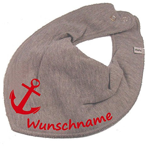 HALSTUCH mit Namen oder Text personalisiert für Baby oder Kind aus Baumwolle in Einheitsgröße Anker grau