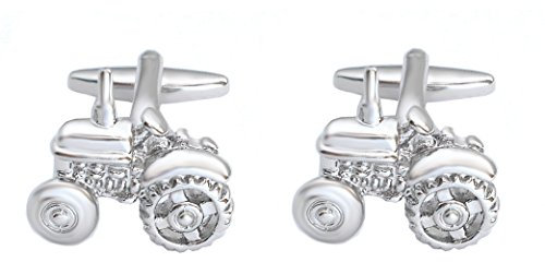 Manschettenknöpfe Traktor silberfarben glänzend + Geschenkbox - witziges Accessoire für die Umschlagmanschette