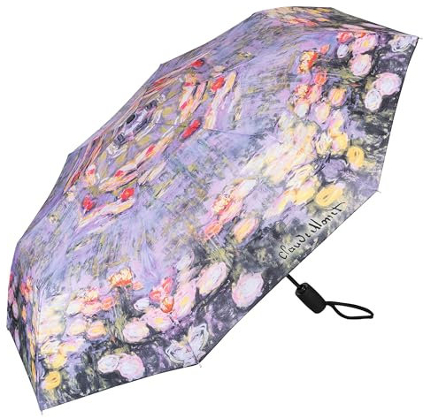 VON LILIENFELD Regenschirm Taschenschirm Claude Monet: Seerosen Windfest Auf-Zu-Automatik Stabil Leicht Kompakt Kunst Blumen