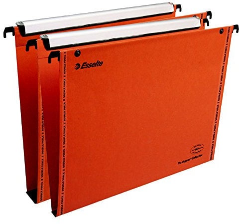 Esselte VGM VisioPlus - Dossiers Suspendus A4 Verticaux, Capacité 200 et 350 Feuilles, Fond 15 et 30 mm, Entraxe 330 mm, Porte-Étiquette XL Intégré, Lot de 10, Orange, 49971
