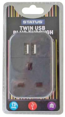 STATUS Multi USB Plug Adapter Black | 2 Port USB Adaptor Plug Through | S2USBPTABL1PK3