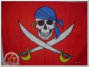 Fahne Pirat blaues Kopftuch auf Rotem Grund Grösse 1,50x0,90m Flagge