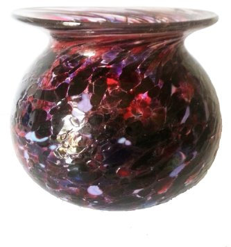 Oberstdorfer Glashütte Kugelvase farbige Glaskugelvase rot violett gelüsterte Kristallglasvase mundgeblasen ca. 7,5 cm