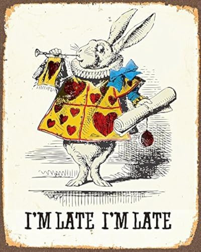 Alice au pays des merveilles White Rabbit No Wonder I'm Late Plaque murale en métal vintage rétro Poster Art Print
