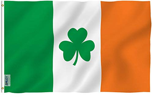 Anley Fly Breeze 3x5 Foot (90 X 150cm) Ireland Shamrock Flag - Vivid Color and UV Fade Resistant - Canvas Header and Double Stitched - Saint Patrick's Day Clover Flags Polyester with Brass Grommets