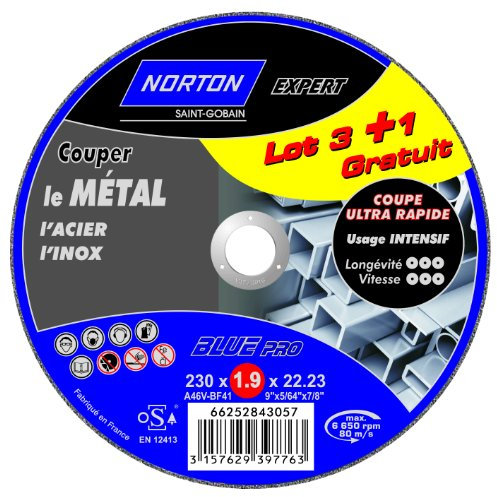 Norton Lot de 3 + 1 Meules tronçonnage métal 230 x 1,9 x 22,2 mm
