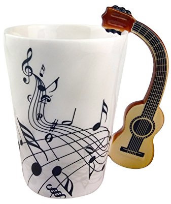 ufengke Conception de Notes Musicales Mug Tasse À Thé Céramique, Poignée Créative de Guitare Personnalisation Café Tasse Mug de Lait, pour Cadeau, Ménage, Bureau