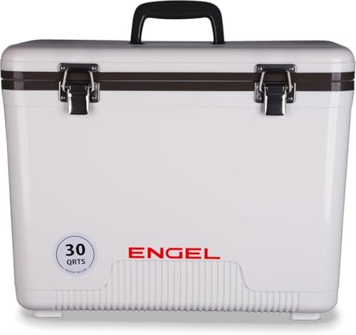 ENGEL Kühlbox 30qt (28,4 Liter) Auslaufsicher, Luftdicht, Tragbare, Kleine Kühlbox für Camping, Picknick, Wandern, Festival - Eisbox Ohne Strom für Männer & Frauen, 48,3 x 31,7 x 36,8 cm im Weiß
