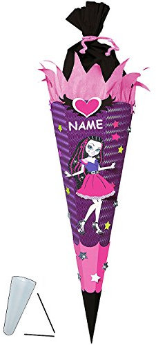 alles-meine.de GmbH BASTELSET Schultüte - Vampir Girl - 85 cm - incl. Namen - mit/ohne Kunststoff Spitze - Zuckertüte zum selber Basteln - 6 eckig Mädchen Dracula Gothik Pu..