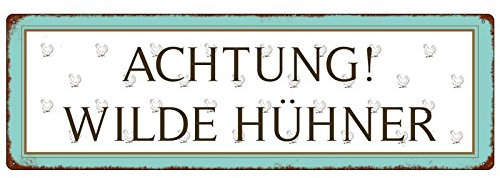 Interluxe Schild aus Metall Metallschild Blech Achtung wilde Hühner Huhn Geschenk Shabby Deko Lustig