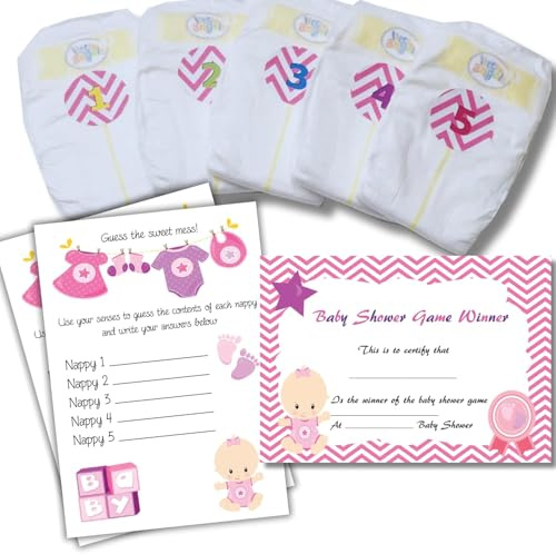 Dirty Nappy Baby Shower Game 10 20 30 Players Girl Boy Neutral Game Prize (40 Players, Pink - Girl)
