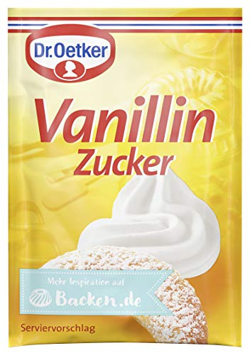 Dr. Oetker Vanillinzucker, 5 x 8 g, Zucker verfeinert mit Vanillin, zum Backen und Süßen von Kuchen, Desserts & Shakes, vegan