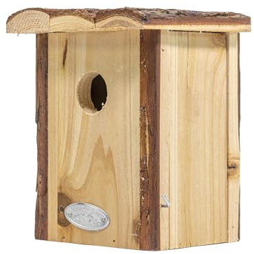 mgc24 Vogelhaus für Zaunkönig - Wildvogel Nistkasten zum Aufhängen für Garten und Balkon, aus Holz wetterfest, Naturoptik mit Rindendach, 13,4 x 12,5 x 17 cm