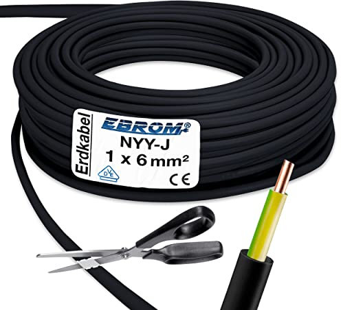 EBROM Erdungskabel - Erdkabel - NYY-J 1x6 mm² - schwarz - große Mengenauswahl - ab 5m frei wählbar - in einer Länge geliefert - Ihre Länge: 25 Meter