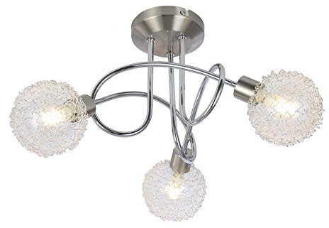 UKEW Modern 3 Way Ceiling Light - G9 LED Semi Flush Crossover Round Globe Ball Wire Mesh Shades in Chrome Satin Finish for Kitchen Bedroom