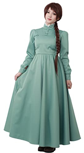miccostumes Womens Costume A Line Long Sleeves Pastel Green Dress with White Collar