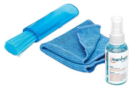 Manhattan LCD Cleaning Kit (mini), Alcohol-free, Includes Cleaning Solution (60ml), Brush and Microfibre Cloth, Ideal for use on monitors/laptops/keyboards/etc, Blister