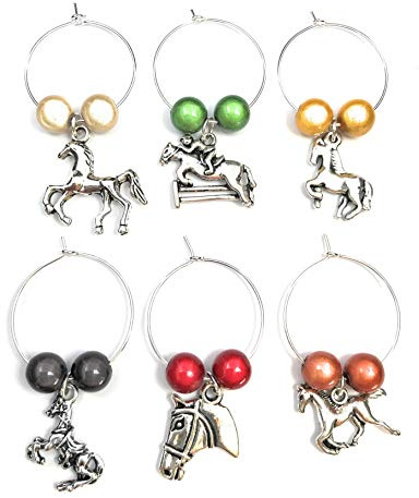 Libby's Market Place Horse Lovers Wine Glass Charms with Organza Gift Bag