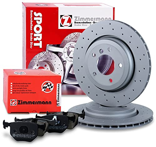 ZIMMERMANN Bremsenset Hinterachse inkl. Bremsscheiben Gelocht Ø 320 mm Belüftet + Bremsbeläge hinten Kompatibel mit BMW 3er (E46), 3 Cabriolet (E46), 3 Coupe (E46), 3 Touring (E46)