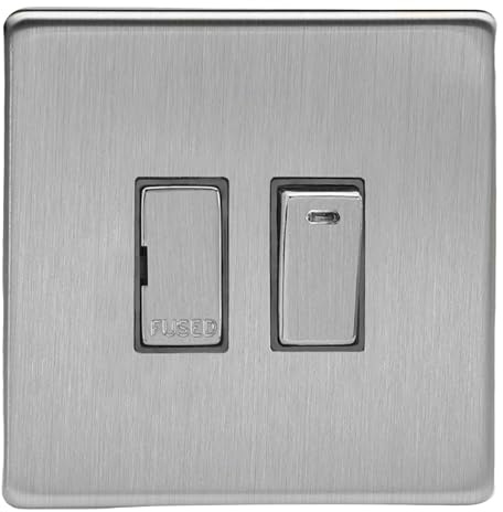 Varilight Switched Fused Spur With Neon - Screwless Brushed Steel With Brushed Steel Insert, XDS6NDS