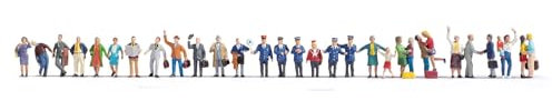 NOCH Mega-Spar-Set „Auf dem Bahnhof“, 30 handkolorierte Figuren für Spurweite H0, perfekt für Modellbau und kreative DIY-Projekte