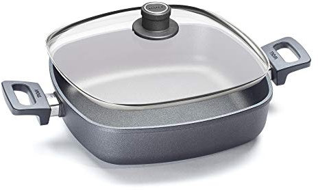 Woll 628-2NL Viereck-Servierpfanne mit 2 Seitengriffen 28 cm x 28 cm, 7 cm hoch und Sicherheitsglasdeckel