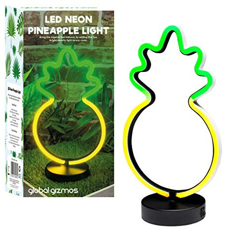 Global Gizmos LED Neon Pineapple Light 30cm Powered by Battery or DC Adapter – Fun Indoor Table Lamp Perfect for a Themed Party, Living Room, Bedroom or as a Gift