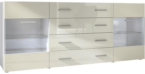 Vladon Sideboard Kommode Bari V2, Made in Germany, Korpus in Weiß matt/Front in Creme Hochglanz (166 x 72 x 35)
