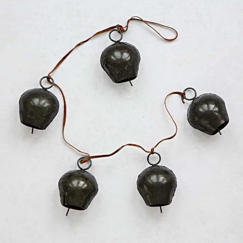 Paper High Handmade Rustic Iron 5 Bell Hanging | Charcoal Black | 80cm Length | Garden & Home Ornament | Fair Trade