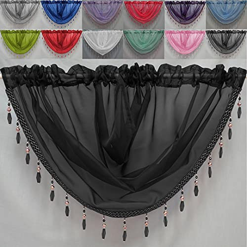 John Aird Crystal Beaded Voile Curtain Swag (Black)