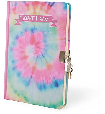 I-TOTAL® - Geheimes Tagebuch mit Metallschloss und zwei Schlüsseln/Geheimes Tagebuch mit Punktrastern, Tagebuch für Geheimnisse, weißes Papier (Tie Dye)