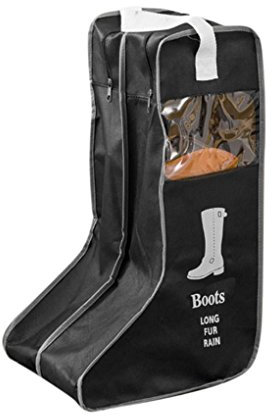 BAO CORE Borsa porta stivali con finestrella, pieghevole, grande, lunga, per Wellington, per proteggere da fango, pioggia, neve, per scarponi per equitazione, caccia e pesca, Lu. 29 x La. 24 x A. 47 cm, nero/beige Nero