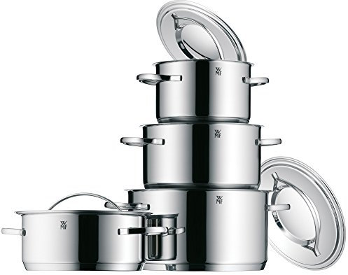 WMF Gala Plus Topfset Induktion 4-teilig, Kochtopf Set mit Metalldeckel, Cromargan Edelstahl poliert, Induktions Töpfe Set unbeschichtet