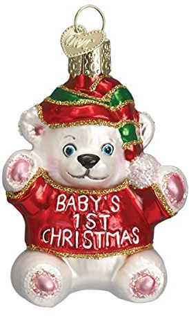 Old World Christmas Baby's 1st Teddy Bear Glass Blown Ornament for Christmas Tree, Handcrafted Holiday Decoration, Baby’s First Christmas Collection