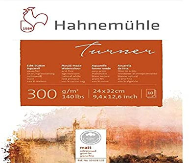Turner Aquarellblock, 100% mattes Hadern Papier, 300 g/m², naturweiß, 10 Blatt, 24x32 cm
