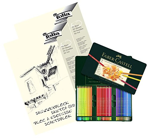 Faber-Castell 110060 Farbstift Polychromos, 60er Metalletui (60er Metalletui, + 2x Skizzenblock A3, 1)
