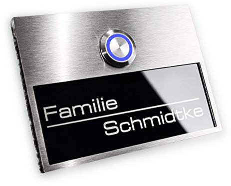 Metzler Design Edelstahl Türklingel-Platte schwarz - austauschbares Namens-schild Acrylglas - Gravur-Service & LED-Beleuchtung