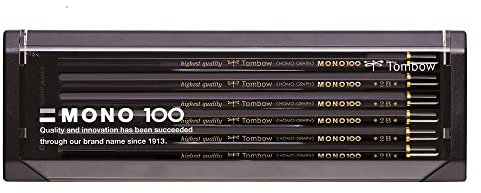 Tombow Bleistift MONO 100 2B, 12er-Set, hochwertige Graphitmine mit hoher Dichte, intensiver Kontrast, ideal zum Zeichnen und Schreiben [MONO-100-2B]