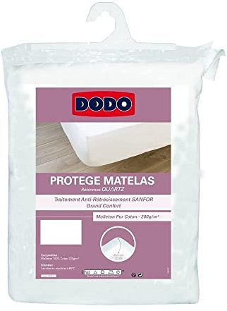 DODO - Protège-Matelas Absorbant Molleton Coton 90x190 cm - pour Lit 1 Personne - Drap Housse, Anti-Rétrécissement - Double Face en 100% Coton - Lavable en Machine à 95°C