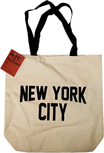 NYC Tote Bag Canvas New York City Gift Souvenir Black Straps by NYC FACTORY