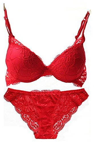 ZUKULIFE Nature Damen Spitzen Push Up BH Unterwäsche Sets - (Red 36A)