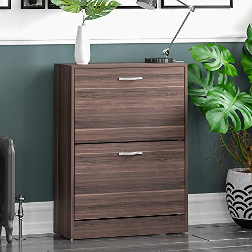 Home Discount Armario con 2 cajones para organizar y almacenar Zapatos, de la Marca Zapatero de Madera de Nogal con Dos cajones