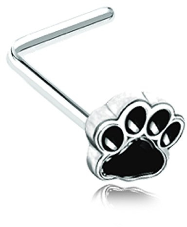 Body Accentz Nose Ring Pawprint Paw Stud 20g Silvertone L Bend 316L Surgical Steel