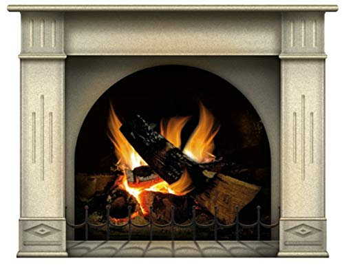 Wandaufkleber Kamin mit brennendem Feuer Wandtattoo Dekoration Brennholz Flammen fotorealistische Kunst Poster (Mittel Sahara)