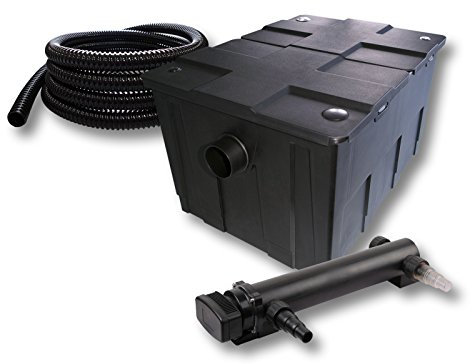 SunSun Komplettset: CBF-550 Teichfilter bis 60000 L Teichfilteranlage als Durchlauffilter, CUV-336 Teichklärer UVC Klärer mit 36W, 5m Teichschlauch 25 mm (1)