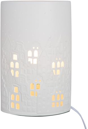 GILDE Tischleuchte Stadtlichter Porzellan weiß Hausmotiv Höhe 28 cm Beleuchtung Dekoration Wohnaccessoire Lampen